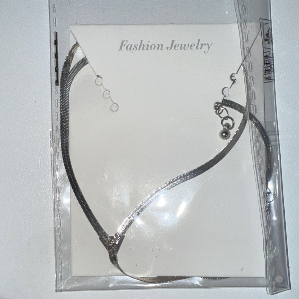 Fashion Jewelry Silver Double-Strand V-Neck Choker Necklace